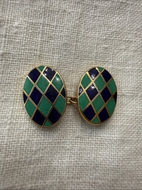 Vtg Benson and Clegg Oval Cufflink, Green and Navy Enamel, NOTE: ONLY ONE (1)